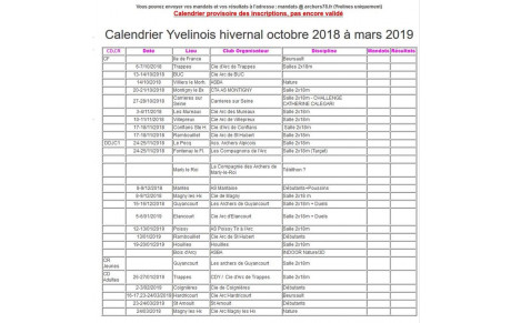 Calendrier hivernal 2018-2019